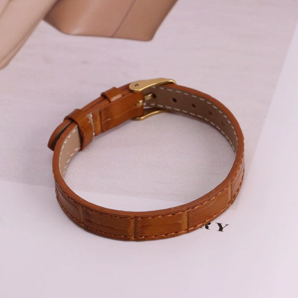 Wholesale Hand Jewelry Geometric Copper And Genuine Leather Electroplating Adjustable Bracelet