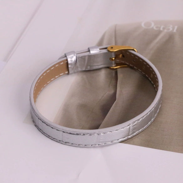 Wholesale Hand Jewelry Geometric Copper And Genuine Leather Electroplating Adjustable Bracelet