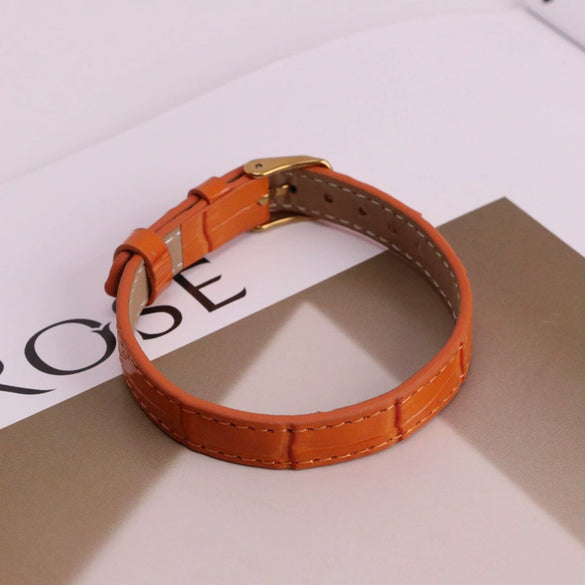 Wholesale Hand Jewelry Geometric Copper And Genuine Leather Electroplating Adjustable Bracelet