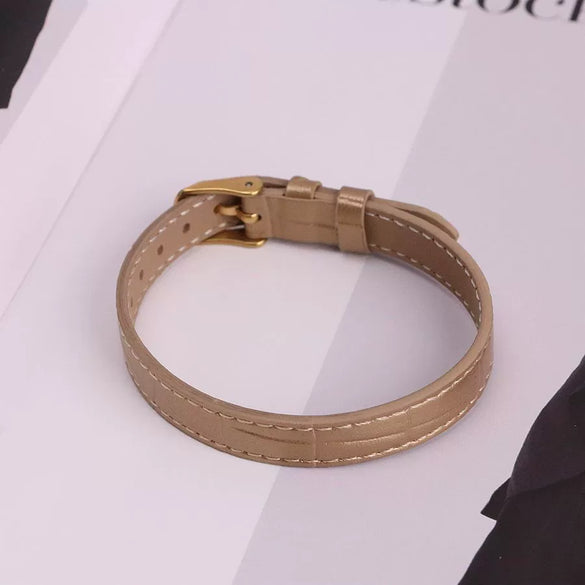 Wholesale Hand Jewelry Geometric Copper And Genuine Leather Electroplating Adjustable Bracelet