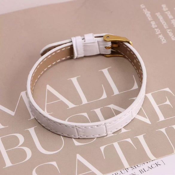 Wholesale Hand Jewelry Geometric Copper And Genuine Leather Electroplating Adjustable Bracelet