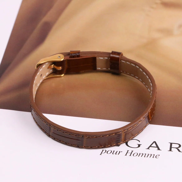 Wholesale Hand Jewelry Geometric Copper And Genuine Leather Electroplating Adjustable Bracelet