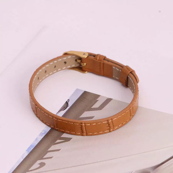 Wholesale Hand Jewelry Geometric Copper And Genuine Leather Electroplating Adjustable Bracelet