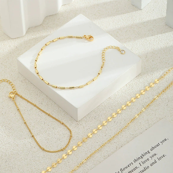 Wholesale Hand Jewelry Set Copper Electroplated Geometric Style Lip Chain Satellite Bracelet For Women