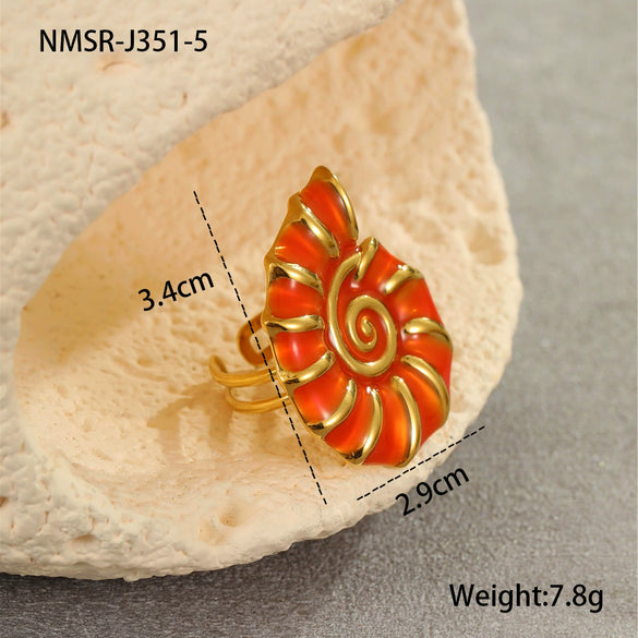 Wholesale Hand Jewelry Stainless Steel Earrings And Titanium Steel Ring Marine Style Geometric Pattern 18K Gold Plated