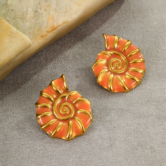 Wholesale Hand Jewelry Stainless Steel Earrings And Titanium Steel Ring Marine Style Geometric Pattern 18K Gold Plated