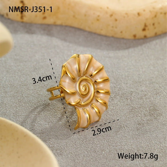 Wholesale Hand Jewelry Stainless Steel Earrings And Titanium Steel Ring Marine Style Geometric Pattern 18K Gold Plated