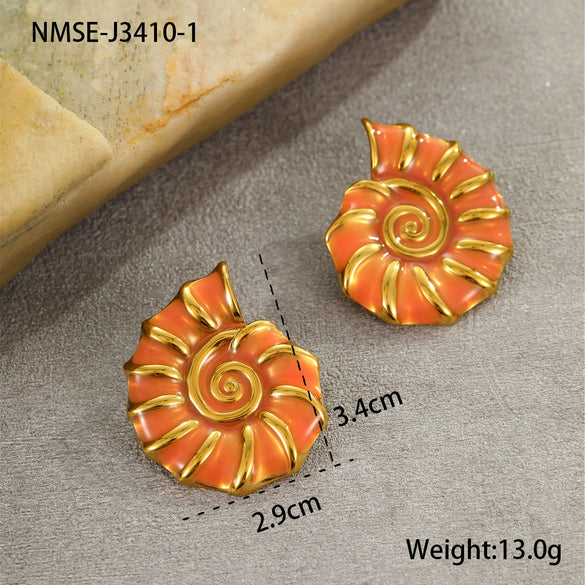 Wholesale Hand Jewelry Stainless Steel Earrings And Titanium Steel Ring Marine Style Geometric Pattern 18K Gold Plated