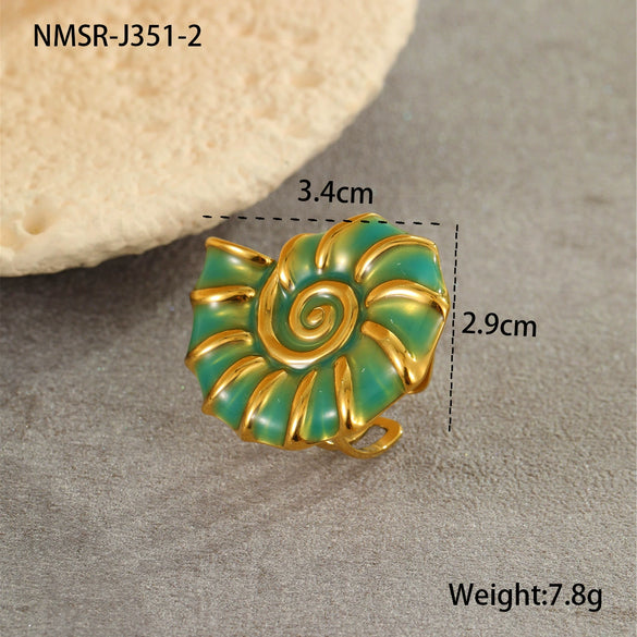 Wholesale Hand Jewelry Stainless Steel Earrings And Titanium Steel Ring Marine Style Geometric Pattern 18K Gold Plated