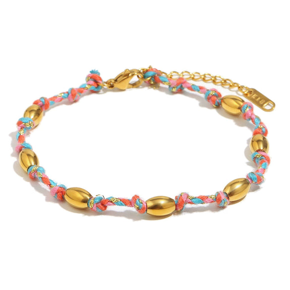 Wholesale Hand Jewelry Stainless Steel Electroplated 18K Gold Color Geometric Barrel Bead Bracelet For Women