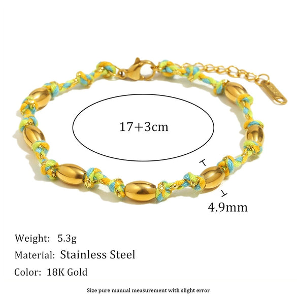 Wholesale Hand Jewelry Stainless Steel Electroplated 18K Gold Color Geometric Barrel Bead Bracelet For Women