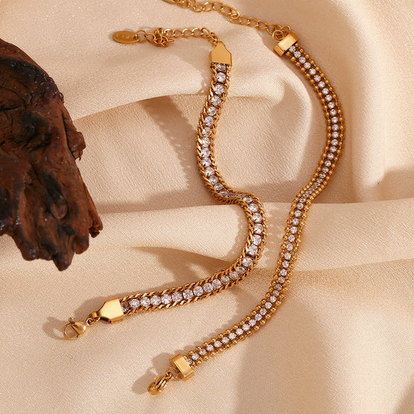 Wholesale Hand Jewelry Stainless Steel Geometric Threelayer Braided Twist Chain Round Bead Zircon Electroplated Bracelet For Women