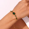 Wholesale Hand Jewelry Stainless Steel 18K Gold Plated Geometric Oval Green Stone Rectangular Zircon Bracelet For Women