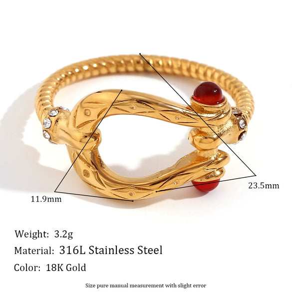 Wholesale Hand Jewelry Stainless Steel 18K Gold Plated Geometric Wave Pattern Ring For Women