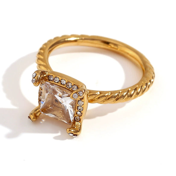 Wholesale Hand Jewelry Stainless Steel 18K Gold Plated Geometric Wave Pattern Ring For Women