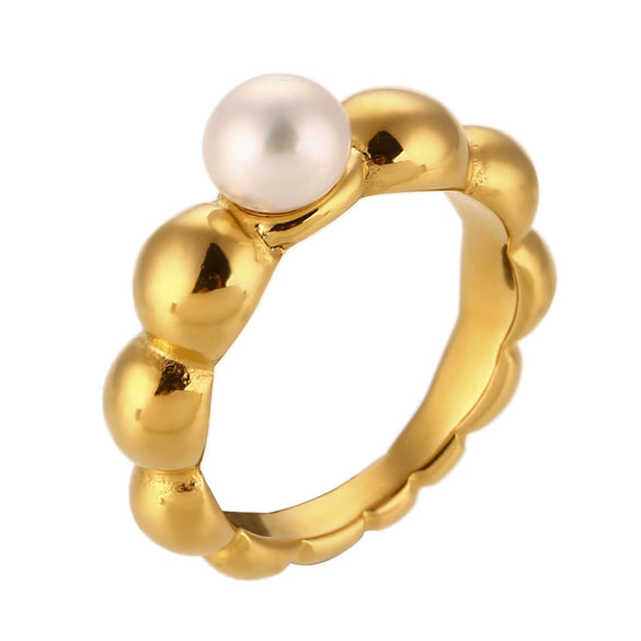 Wholesale Hand Jewelry Stainless Steel 18K Gold Plated Geometric Wave Pattern Ring For Women