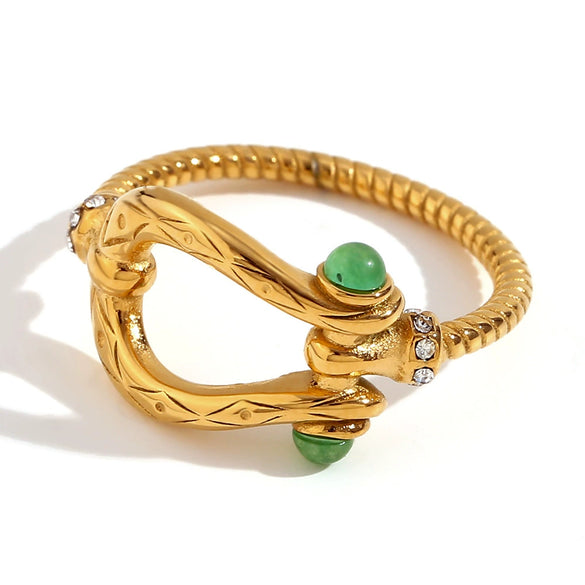 Wholesale Hand Jewelry Stainless Steel 18K Gold Plated Geometric Wave Pattern Ring For Women