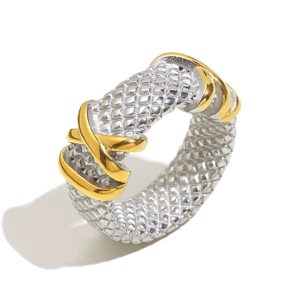 Wholesale Hand Jewelry Stainless Steel 18K Gold Plated Scale Pattern Gold Wire Wrapped Ring For Women With Geometric Style And Electroplating Process