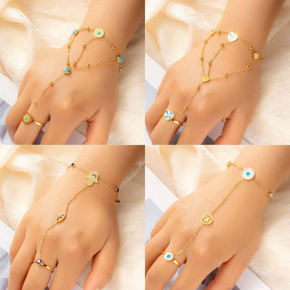 Wholesale Hand Jewelry Titanium Steel Niche Style Devil's Eye Chain Bracelet With Rhombus Shape And Flower Pattern Electroplated