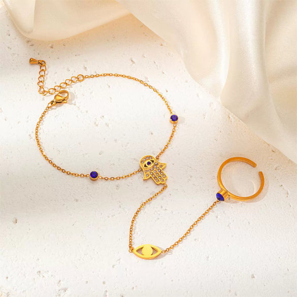 Wholesale Hand Jewelry Titanium Steel Niche Style Devil's Eye Chain Bracelet With Rhombus Shape And Flower Pattern Electroplated