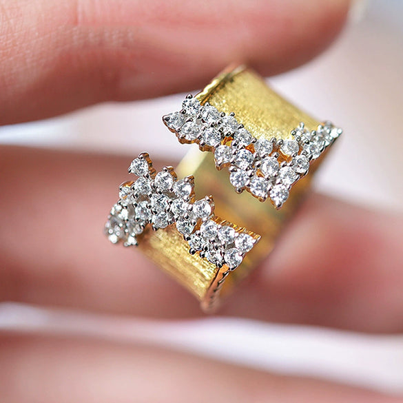 Wholesale Hand Jewelry Unisex Copper Ring With Micropaved Zircon And Geometric Design Goldplated