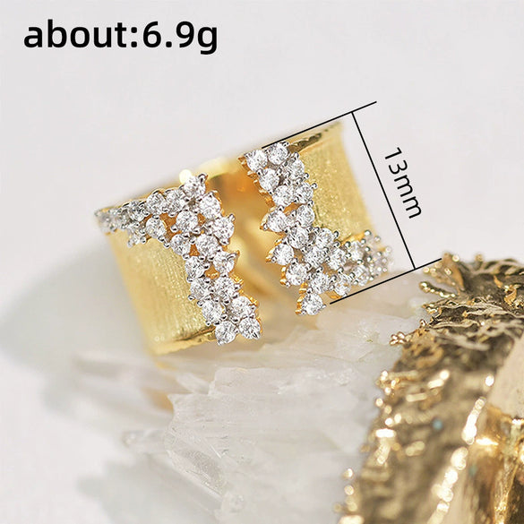 Wholesale Hand Jewelry Unisex Copper Ring With Micropaved Zircon And Geometric Design Goldplated
