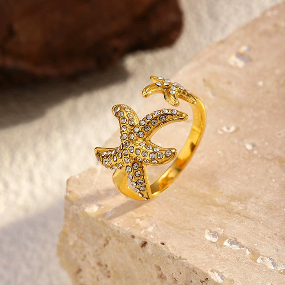 Wholesale Handcrafted Electroplated Geometric Star Stainless Steel Open Ring For Women
