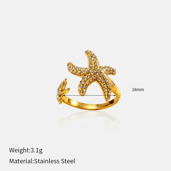 Wholesale Handcrafted Electroplated Geometric Star Stainless Steel Open Ring For Women
