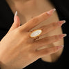Wholesale Handdecorated Electroplated Geometric Stainless Steel Oval Ring With Natural White Shell For Women