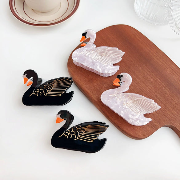 Wholesale Handmade Acetic Acid Hair Clip With Black And White Swan Design Sweet Style Grip Clip For Women