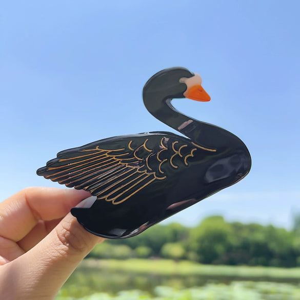 Wholesale Handmade Acetic Acid Hair Clip With Black And White Swan Design Sweet Style Grip Clip For Women