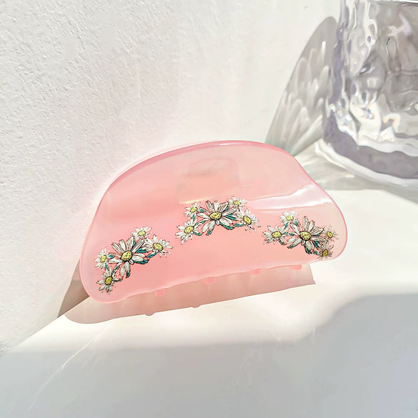 Wholesale Handmade Acrylic Vintage Printed Women's Hair Grab Clip With Plant Flowers Design