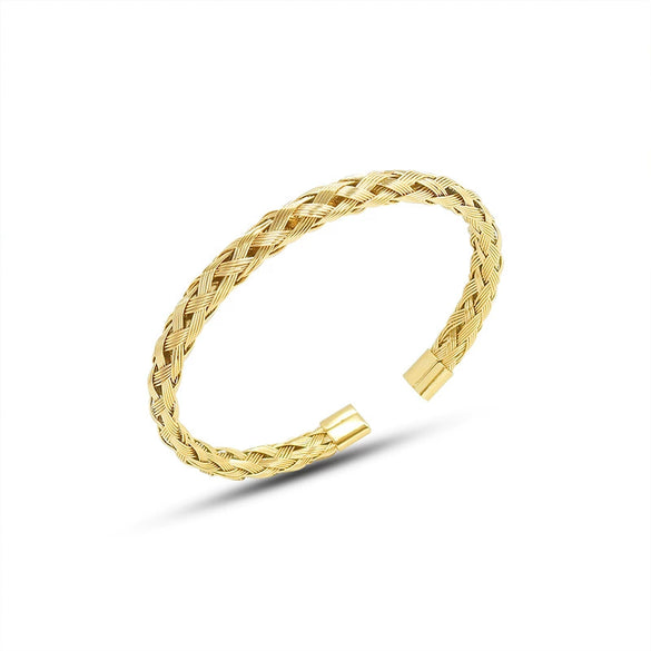 Wholesale Handmade Adjustable Woven Opening Bracelet Titanium Steel 18K Gold Plated Jewelry In Simple Style