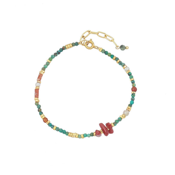 Wholesale Handmade African Turquoise Red Coral Copper Natural Stone Geometric Style Chain Necklace For Women