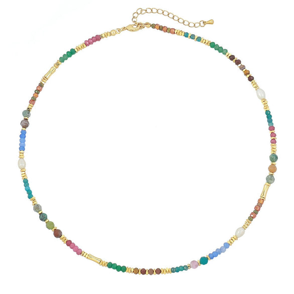 Wholesale Handmade African Turquoise Red Coral Copper Natural Stone Geometric Style Chain Necklace For Women