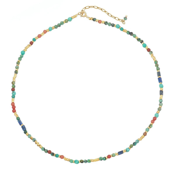 Wholesale Handmade African Turquoise Red Coral Copper Natural Stone Geometric Style Chain Necklace For Women