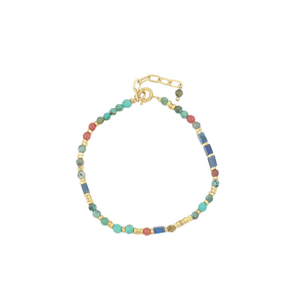 Wholesale Handmade African Turquoise Red Coral Copper Natural Stone Geometric Style Chain Necklace For Women