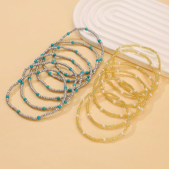 Wholesale Handmade Bead Bohemian Geometric Elastic Folding Bracelet Jewelry