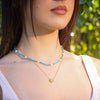 Wholesale Handmade Beaded Blue Turquoise Natural Stone Heart Pendant Stainless Steel 18K Gold Electroplated Clavicle Chain Necklace For Women