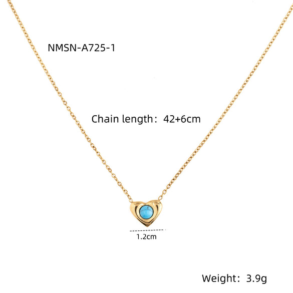 Wholesale Handmade Beaded Blue Turquoise Natural Stone Heart Pendant Stainless Steel 18K Gold Electroplated Clavicle Chain Necklace For Women