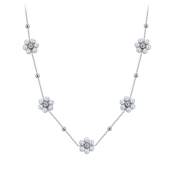 Wholesale Handmade Beaded Chain Flower Pearl Geometric Calendering Chain Electroplated Necklace For Women