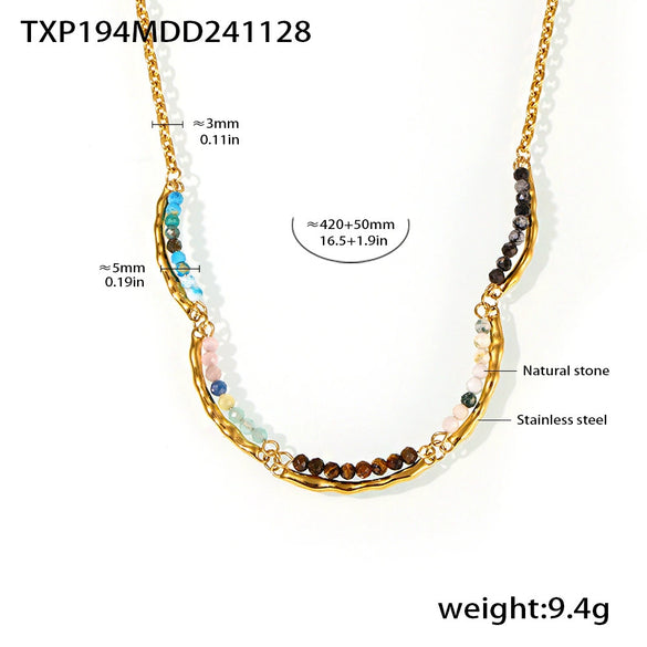 Wholesale Handmade Beaded Collarbone Necklace And Bracelet Set With Natural Stone And Imitation Pearl Light Luxury Style Electroplated