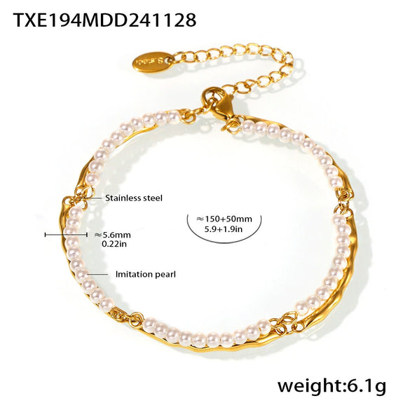 Wholesale Handmade Beaded Collarbone Necklace And Bracelet Set With Natural Stone And Imitation Pearl Light Luxury Style Electroplated