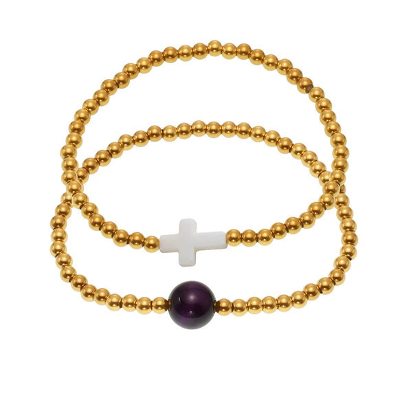 Wholesale Handmade Beaded Cross Bracelet 316L Stainless Steel Geometric 18K Gold Plated Jewelry For Women