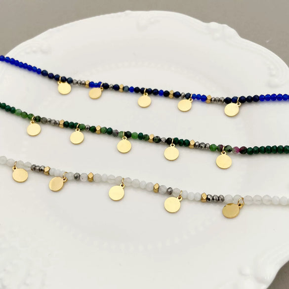 Wholesale Handmade Beaded Elegant Geometric Stainless Steel Natural Stone Bracelet For Women With Electroplating