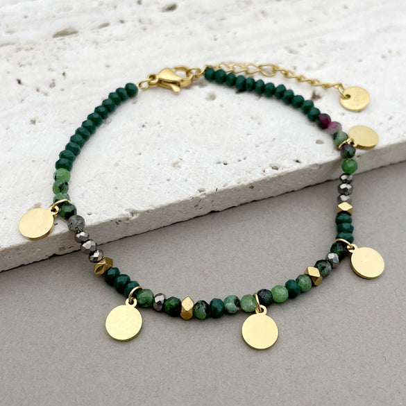 Wholesale Handmade Beaded Elegant Geometric Stainless Steel Natural Stone Bracelet For Women With Electroplating