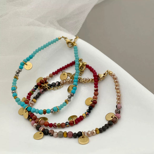 Wholesale Handmade Beaded Elegant Geometric Stainless Steel Natural Stone Bracelet For Women With Electroplating