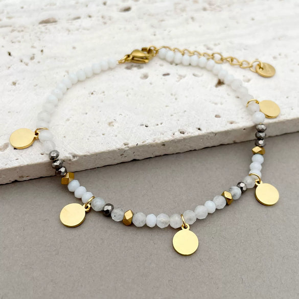Wholesale Handmade Beaded Elegant Geometric Stainless Steel Natural Stone Bracelet For Women With Electroplating