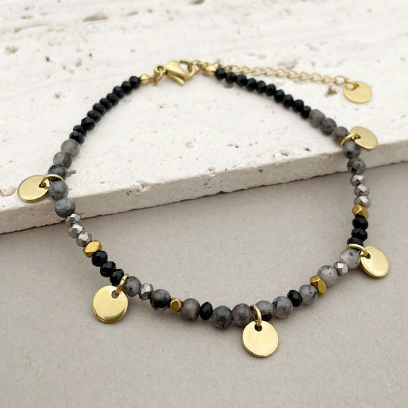 Wholesale Handmade Beaded Elegant Geometric Stainless Steel Natural Stone Bracelet For Women With Electroplating