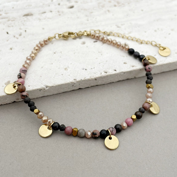 Wholesale Handmade Beaded Elegant Geometric Stainless Steel Natural Stone Bracelet For Women With Electroplating